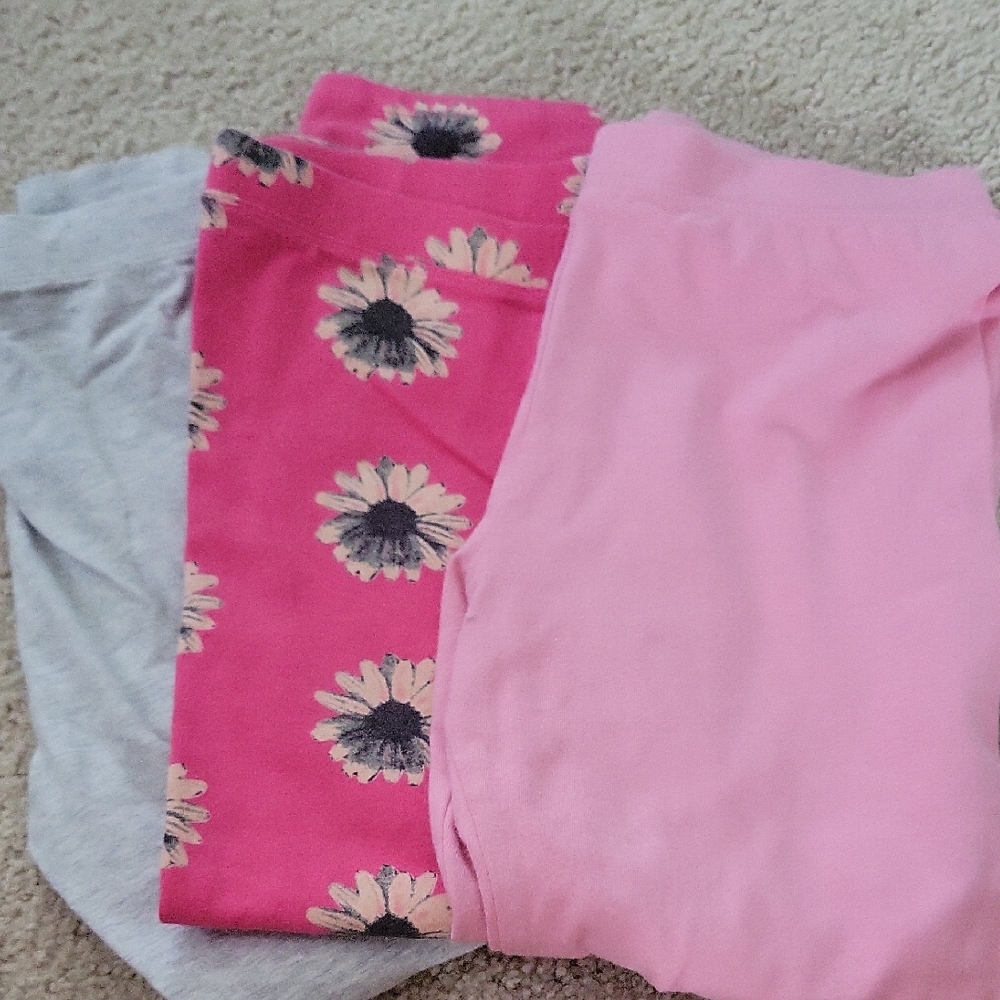 Floral and Solid Pink Kids Leggings Set